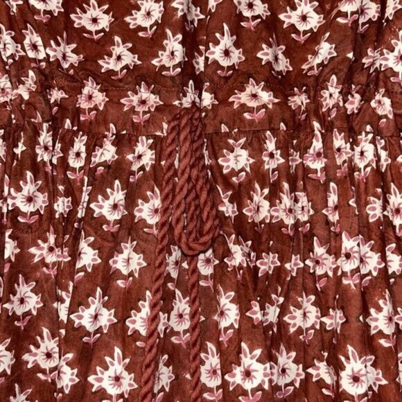 Daydress Block Printed Long-Sleeve Floral Print Dress Rope Tie Button Cottage Co - Picture 3 of 9